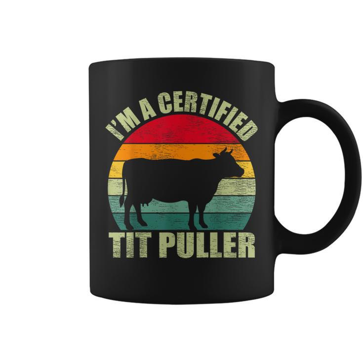 Vintage Retro I’M A Certified Tit Puller Cow Farmer Coffee Mug