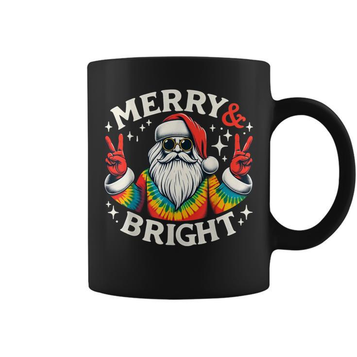 Vintage Retro Merry And Bright Hippie Santa Peace Christmas Coffee Mug