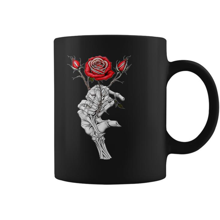 Vintage Skeleton Hand Holding Rose Valentine Coffee Mug