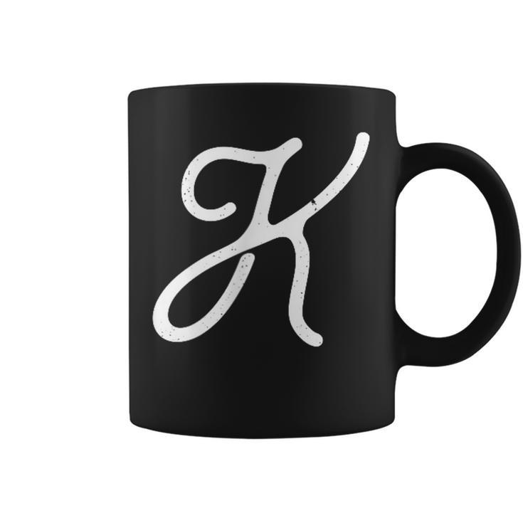 Vintage-Style Letter K Initial Monogram Script Font Coffee Mug