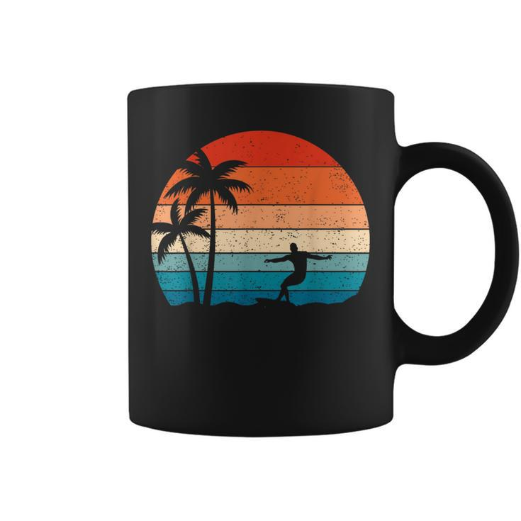 Vintage Sunset Palm Surfer Retro Surfing Beach Surf Coffee Mug