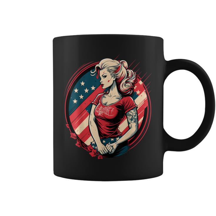 Vintage Tattoo Pin-Up Flag Rebellious Playful American Coffee Mug