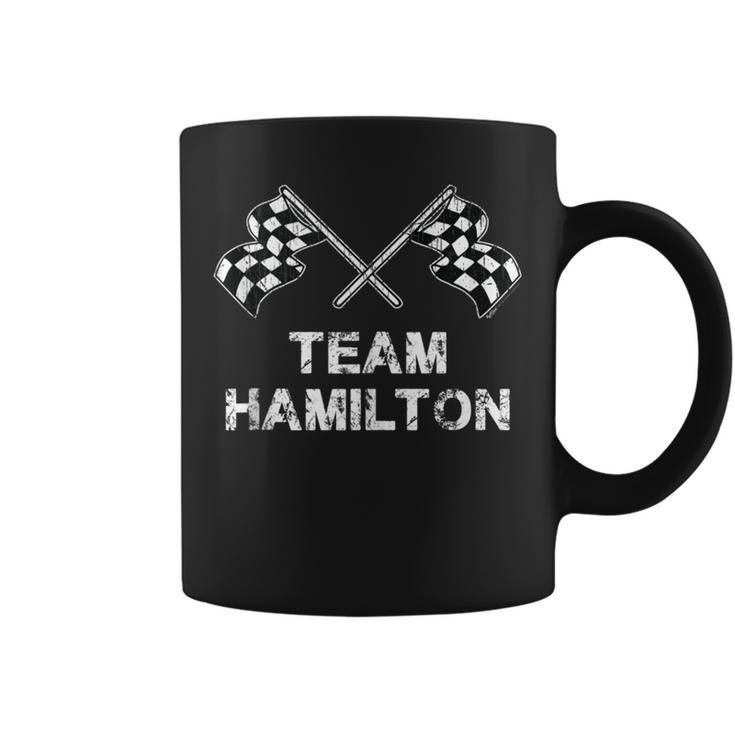 Vintage Team Hamilton Family Name Checkered Flag Racing Coffee Mug