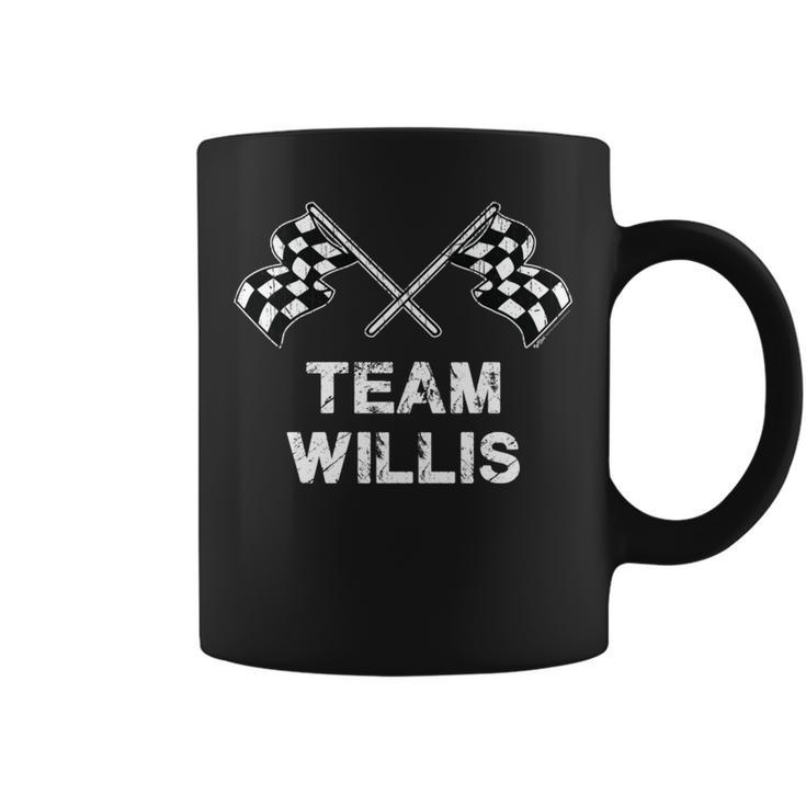 Vintage Team Willis Family Name Checkered Flag Racing Coffee Mug