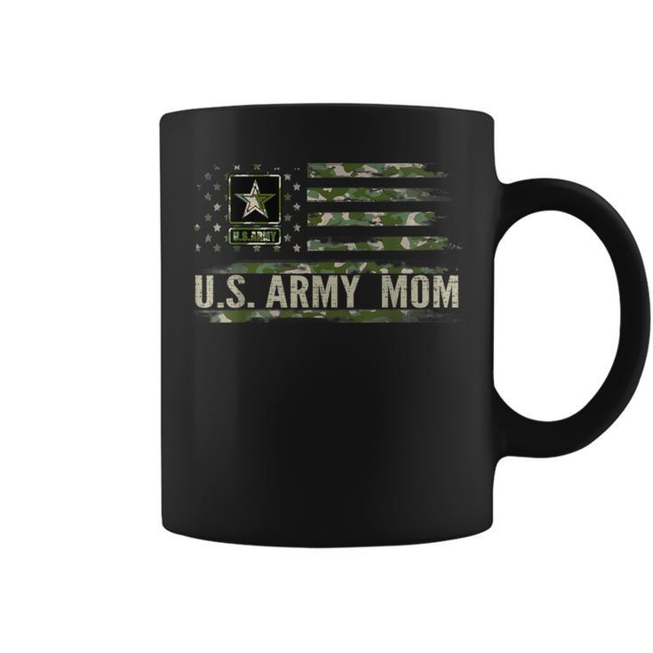 Vintage US Army Mom With Camo American Flag Veteran Coffee Mug