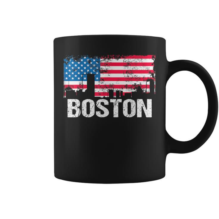 Vintage Us Flag American City Skyline Boston Massachusetts Coffee Mug
