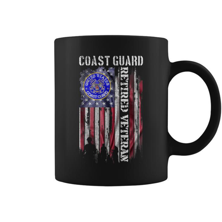Vintage Usa American Flag Coast Guard Proud Retired Veteran Coffee Mug