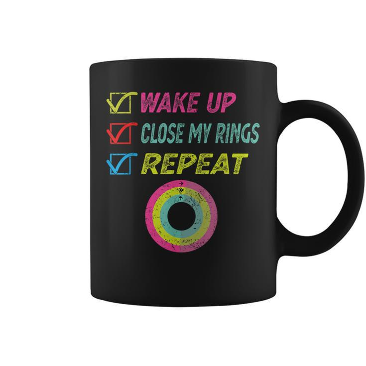 Wake Up Close My Rings Repeat Distressed Gym Workout Coffee Mug