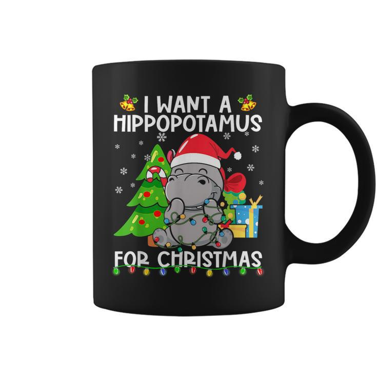 I Want A Hippopotamus For Christmas Santa Lights Hippo Xmas Coffee Mug