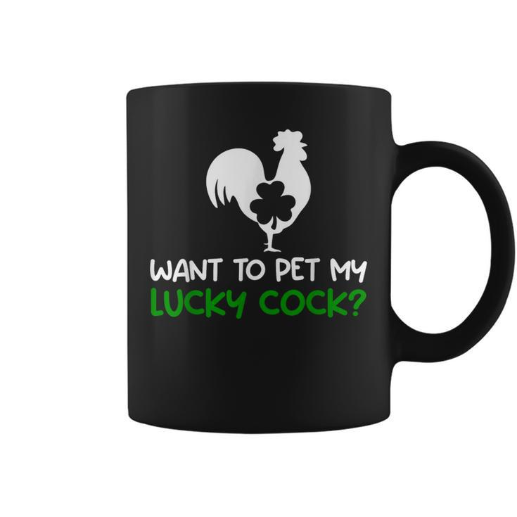Want To Pet My Lucky Cock St Patrick's Day Chicken Pun Coffee Mug