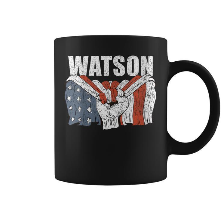 Watson Last Name Family Matching Retro American Flag Coffee Mug