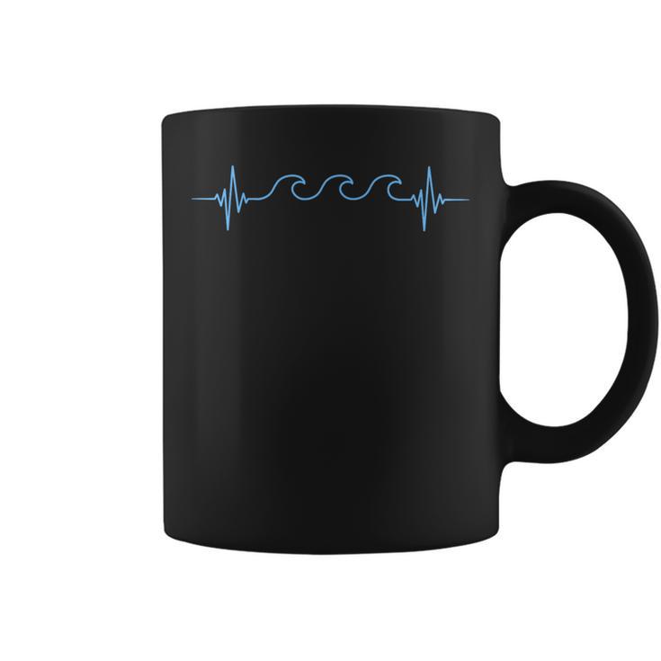 Waves Heartbeat Surfer Summer Waves Surfboard Surfing Surf Coffee Mug