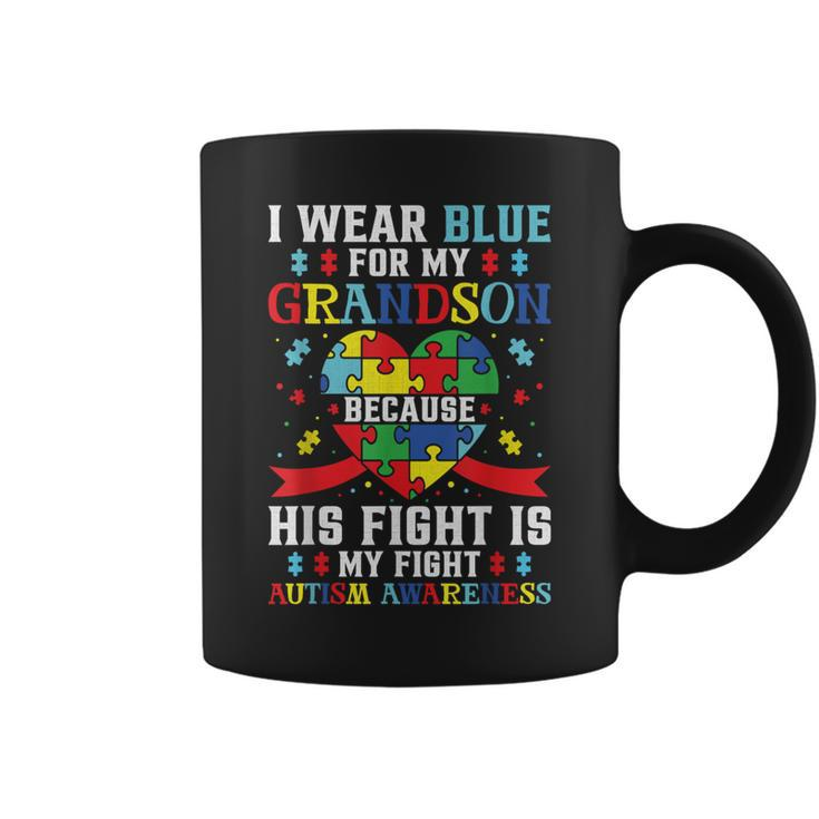 I Wear Blue For My Grandson Autism Awareness Grandma Grandpa Coffee Mug