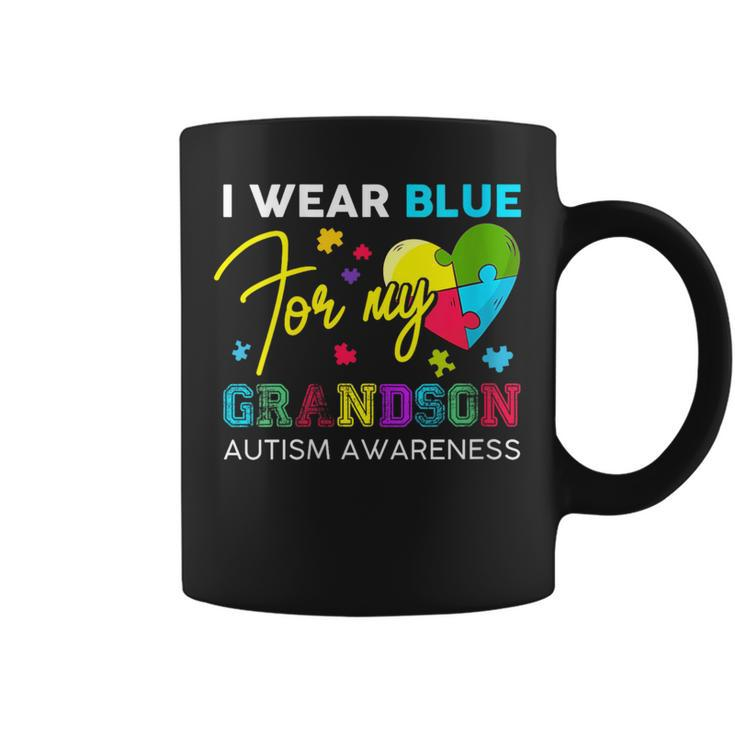 I Wear Blue For My Grandson Autism Awareness Grandma Grandpa Coffee Mug