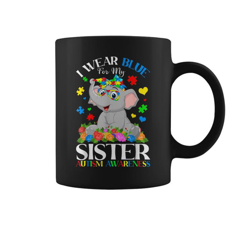 I Wear Blue For My Sister Autism Sister Puzzles & Elephant Coffee Mug