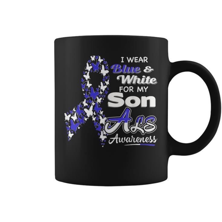 I Wear Blue And White For My Son Als Awareness Coffee Mug