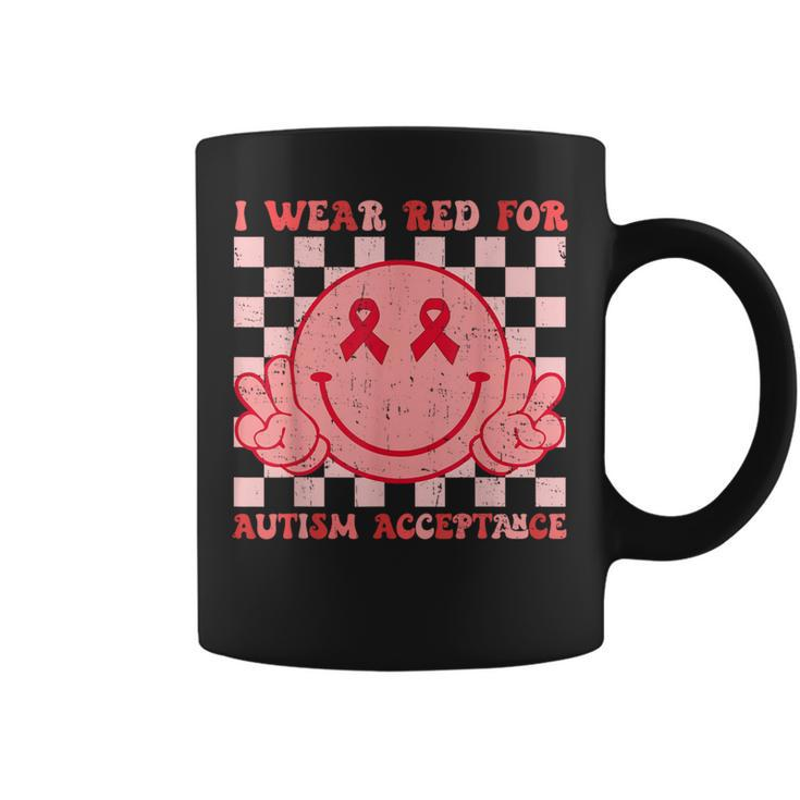 I Wear Red For Instead Autism-Acceptance Groovy Smile Face Coffee Mug