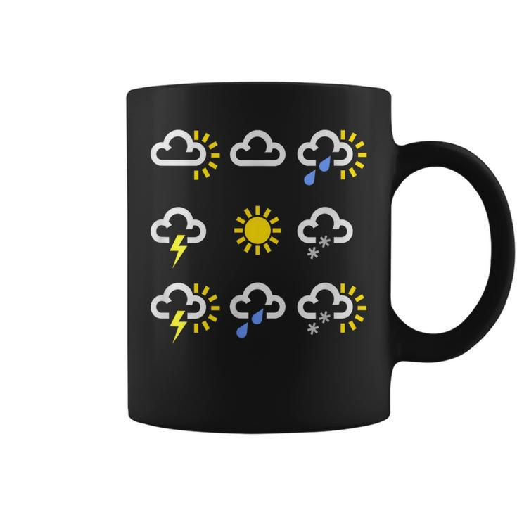 Weather Forecast Symbols Clouds Rain Sun Lightning Coffee Mug