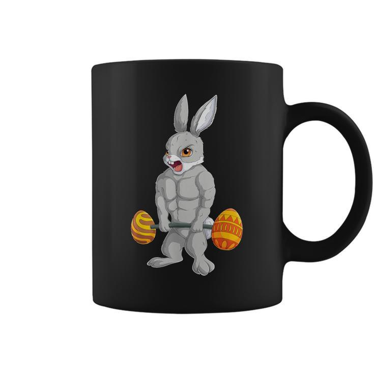 Weightlifting Fitness Gym Happy Easter Bunny Lifting Eggs Coffee Mug