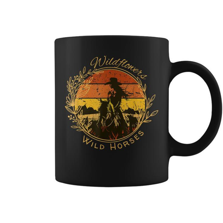 Wild Flowers And Wild Horses Vintage Sunset Country Cowgirl Coffee Mug