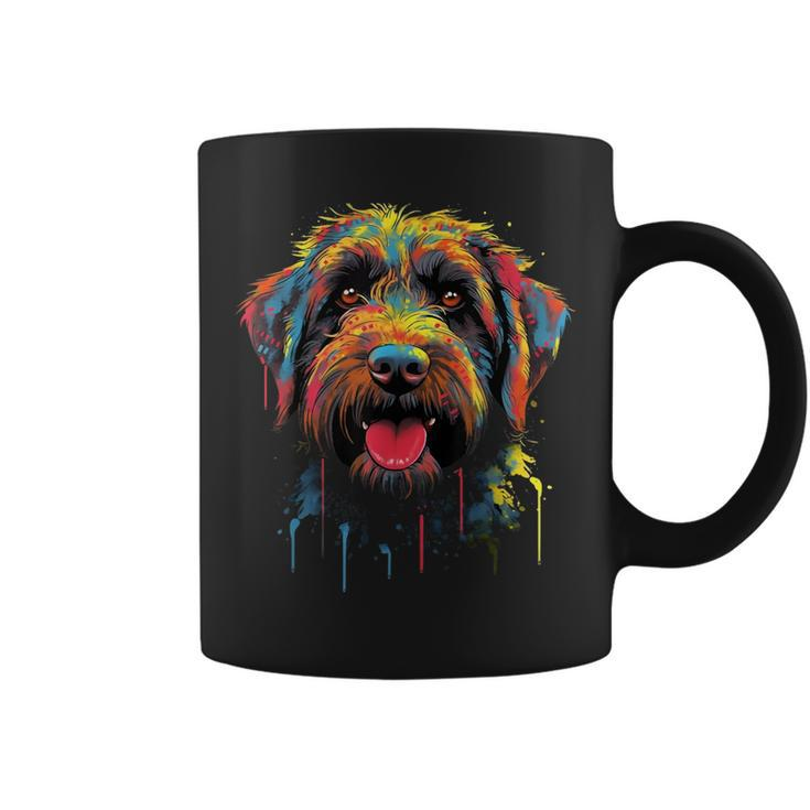 Wirehaired Pointing Griffon Colorful Griff Dog Face Black Coffee Mug
