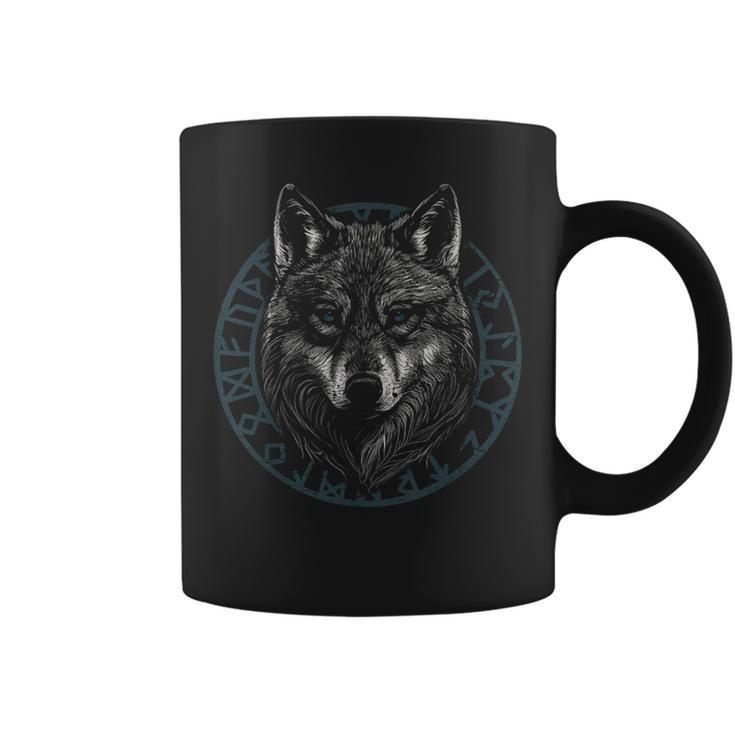 Wolf With Blue Eyes Viking Runes Animal Graphic Coffee Mug