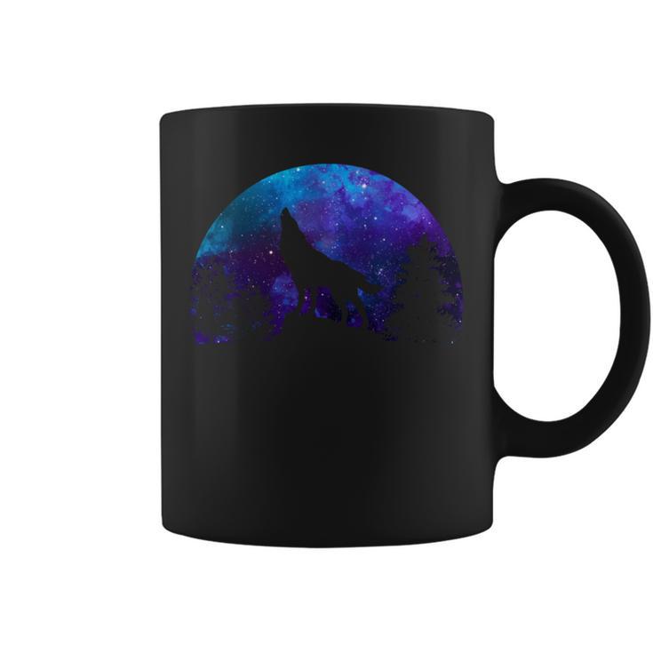 Wolf Howling Moon Love Wolves Cosmic Space Galaxy Men Coffee Mug