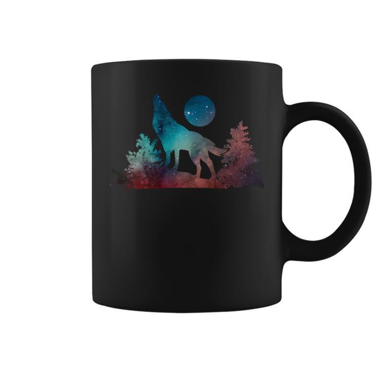 Wolf Howling Moon Love Wolves Cosmic Space Galaxy Women Coffee Mug