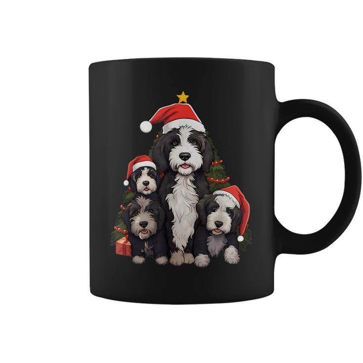 Xmas Sheepadoodle Dog Pile Up Christmas Tree Coffee Mug