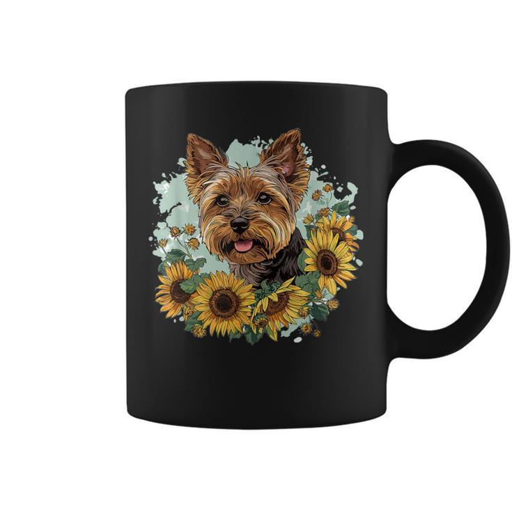 Yorkshire Terrier Yorkie Sunflower Dog Cute Graphic Coffee Mug
