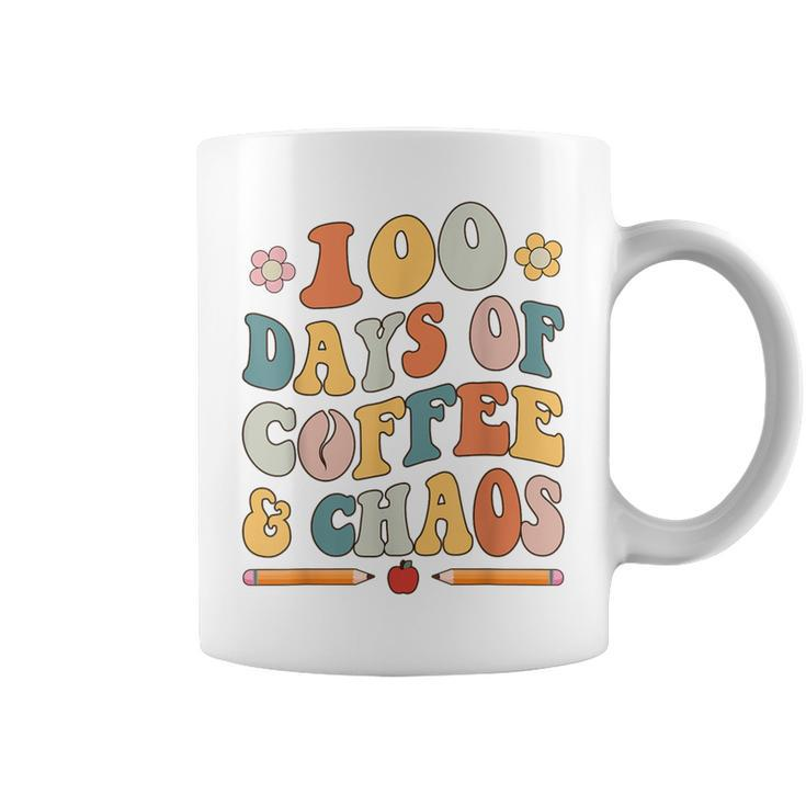 100 Days Of Coffee And Chaos Retro Cute 100Th Day Of School Coffee Mug