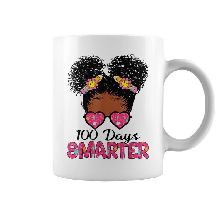 100 Days Smarter Black Girl Messy Bun 100Th Day Of School Coffee Mug