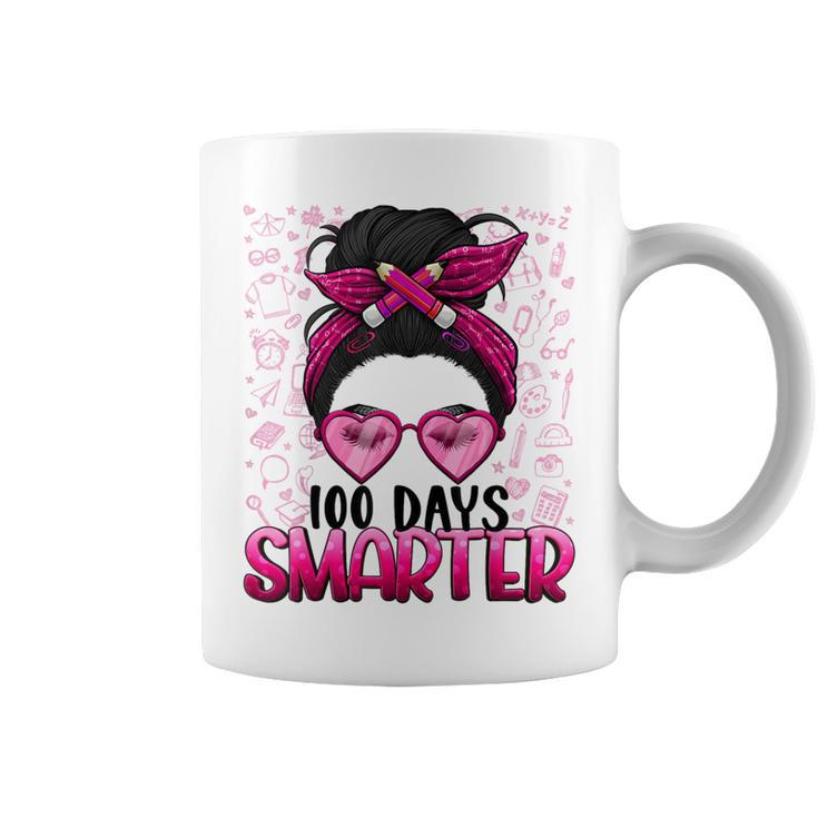 100 Days Smarter Girls Messy Bun Hair 100 Days Of School Coffee Mug