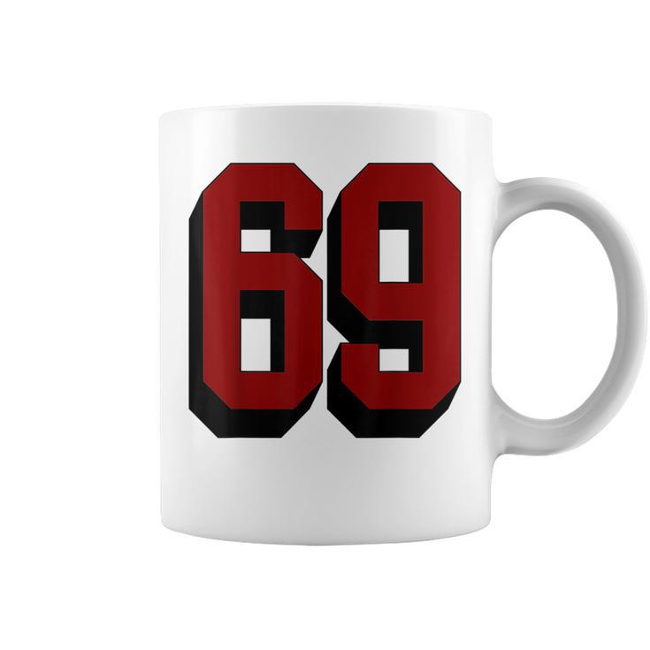 69 Number 69 Varsity Fan Sports Team White Jersey Coffee Mug