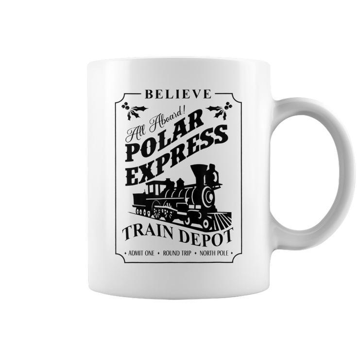 Believe All Abroad Polar Express Train Depot Christmas Coffee Mug