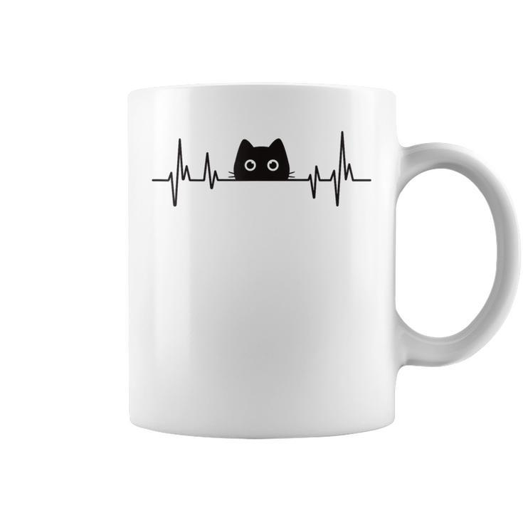 Black Cute Cat Heartbeat Girls Kawaii Cats Lover Coffee Mug