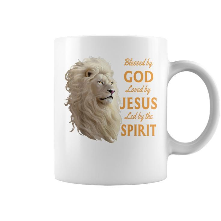 Blessed By God Loved By Jesus Christian Lion Coffee Mug