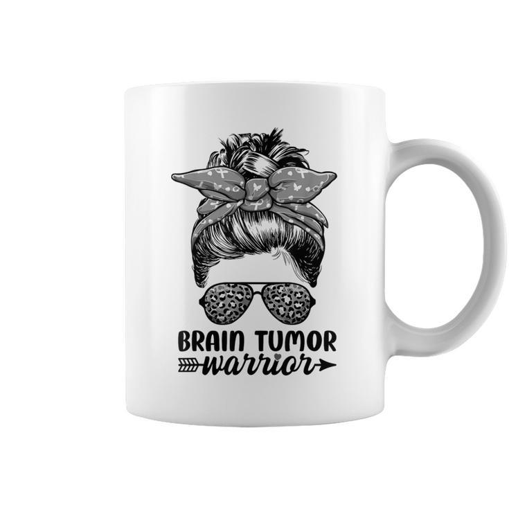 Brain Tumor Warrior Messy Bun Brain Tumor Awareness Coffee Mug