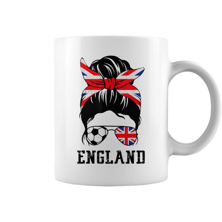 British Soccer Girl Mom Messy Bun England Flag Football Fan Coffee Mug