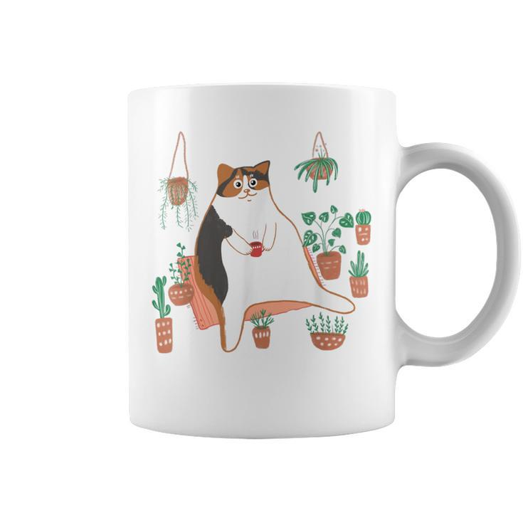 Calico Cat With Pot Plants Cat Lover For Mom Women Coffee Mug