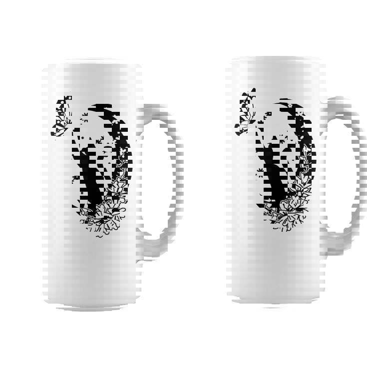 Cat Butterfly & Floral Moon Cat Lovers Cat Mom Coffee Mug