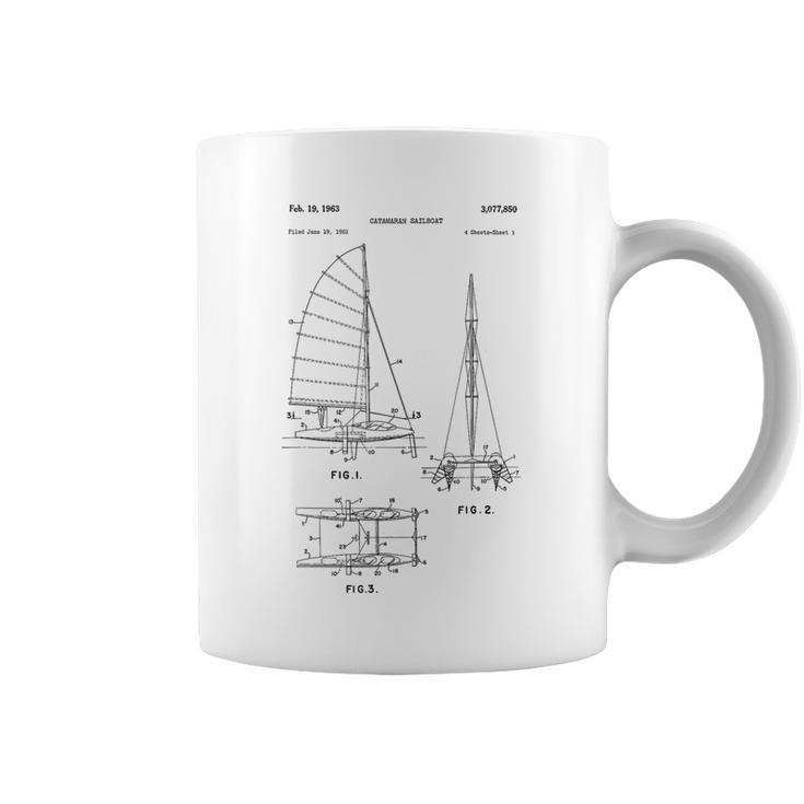 Catamaran Sailboat Blueprint Old Sailing Boat Ocean Coffee Mug