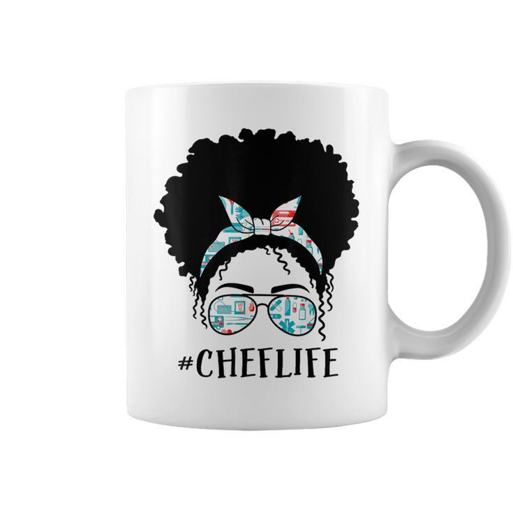 Chef Black Afro Messy Bun Crew African American Women Coffee Mug