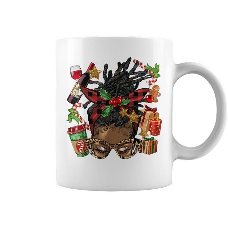 Christmas Afro Black Messy Locs Bun Family Matching Coffee Mug
