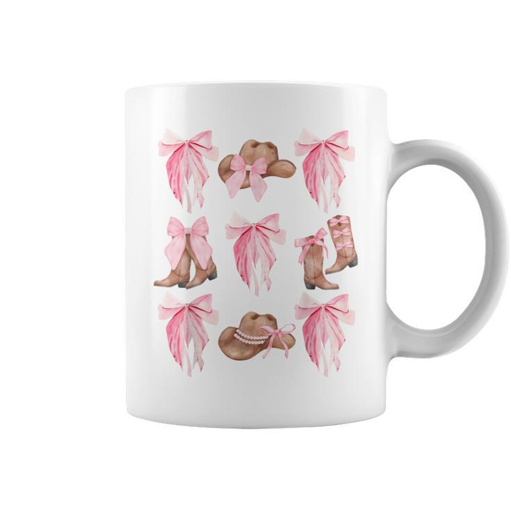 Coquette Pink Bow Cowboy Boots Hat Western Country Cowgirl Coffee Mug
