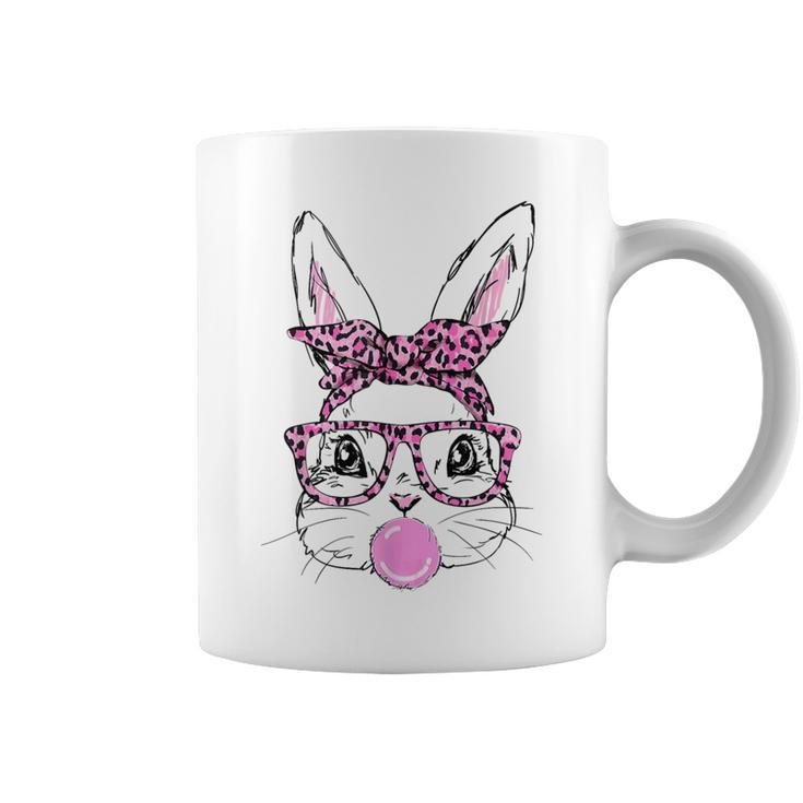 Cute Bunny Face Pink Glasses Leopard Bublegum Easter Day Coffee Mug