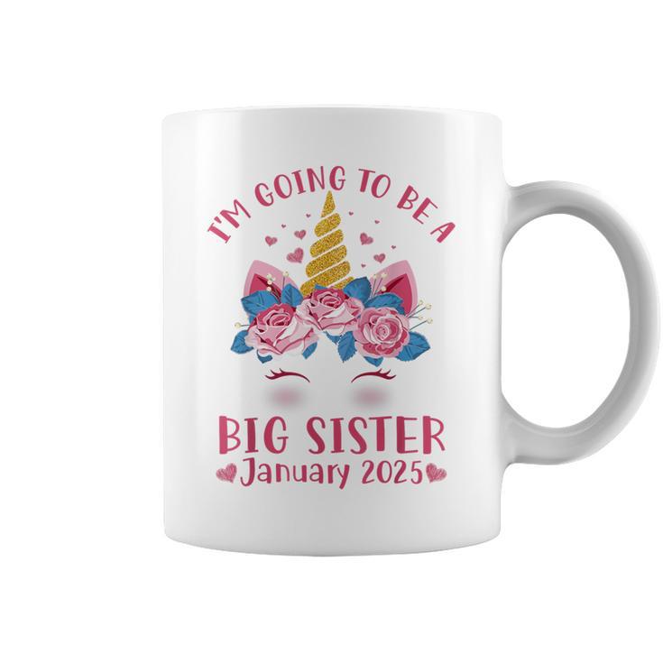 Cute Unicorn Face I'm Going To Be A Big Sister January 2025 Coffee Mug