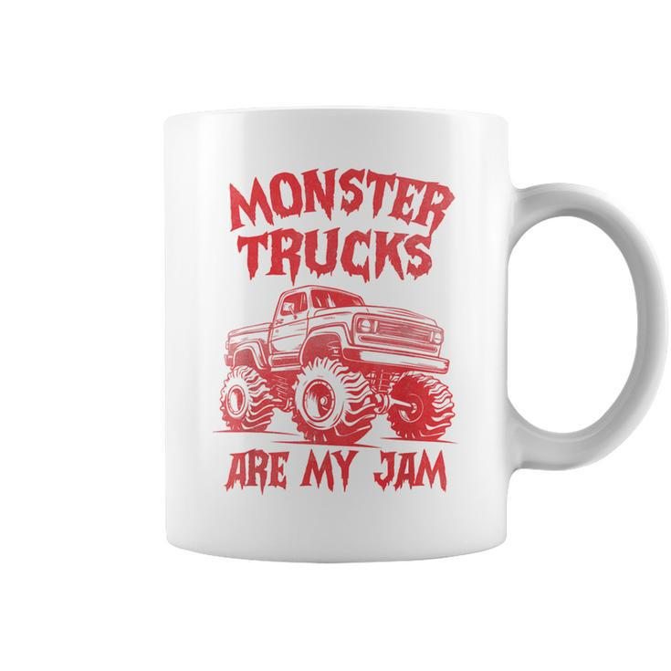 Distressed Monster Trucks Are My Jam Race Day Red Vintage Coffee Mug