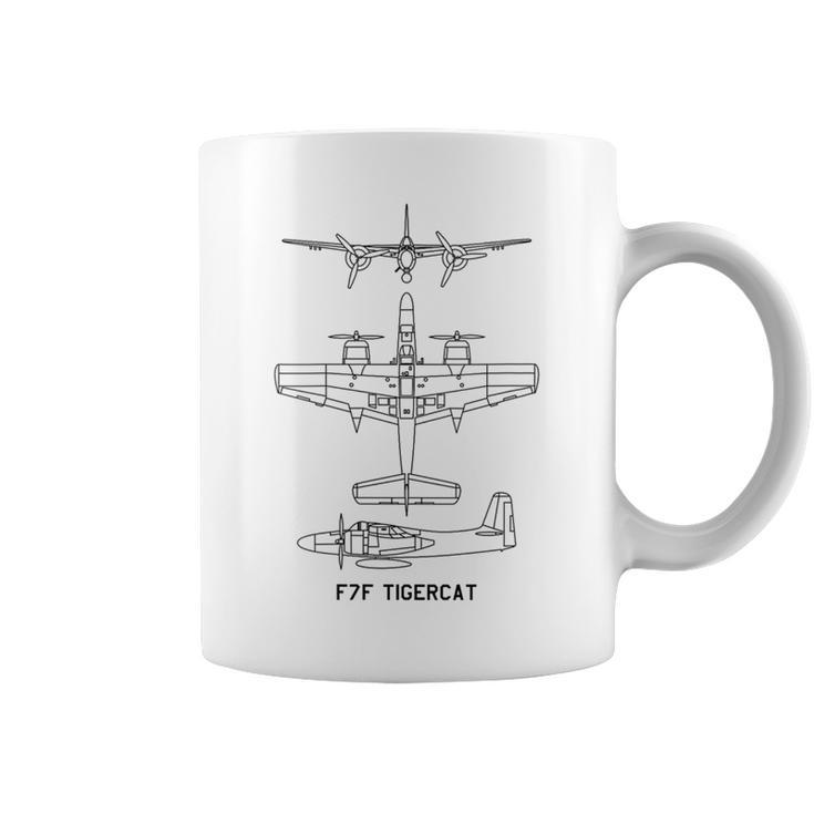 F7f Tigercat American Ww2 Fighter Aircraft Blueprints Coffee Mug