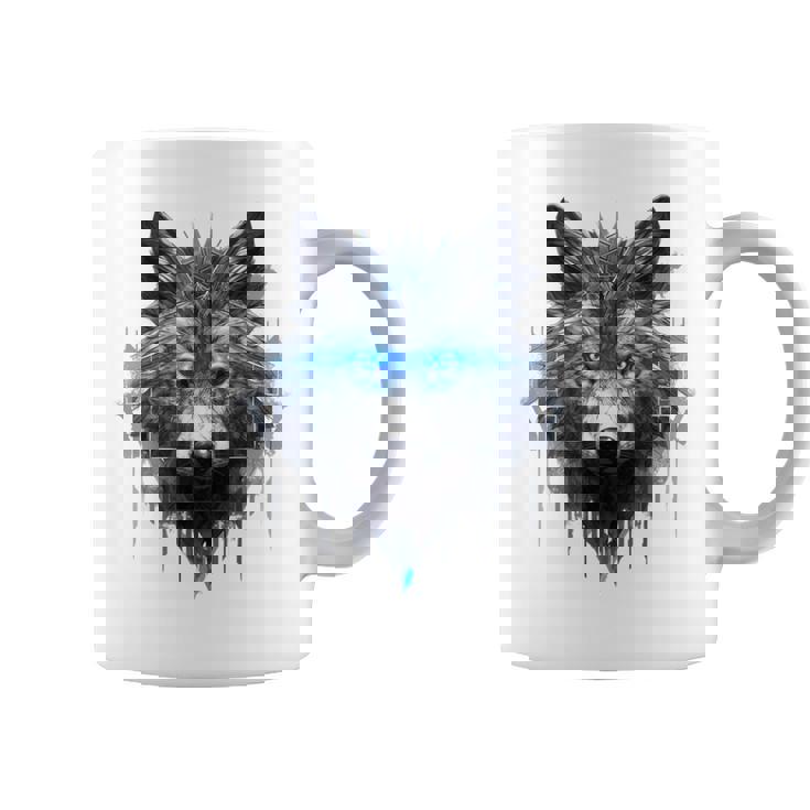 Fantasía De Lobo Ojos Azules Motivo De Animales Artísticos Lobo Taza de café